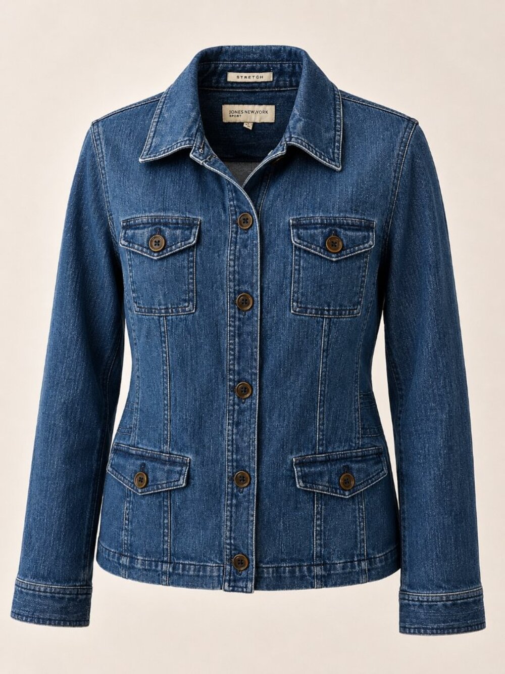Jones New York Sport Stretch Denim Jacket Women's Large Blue Button Front